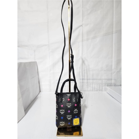 Authentic MCM Leather Color Splash Logo Mini Crossbody Bag Black - Picture 1 of 15
